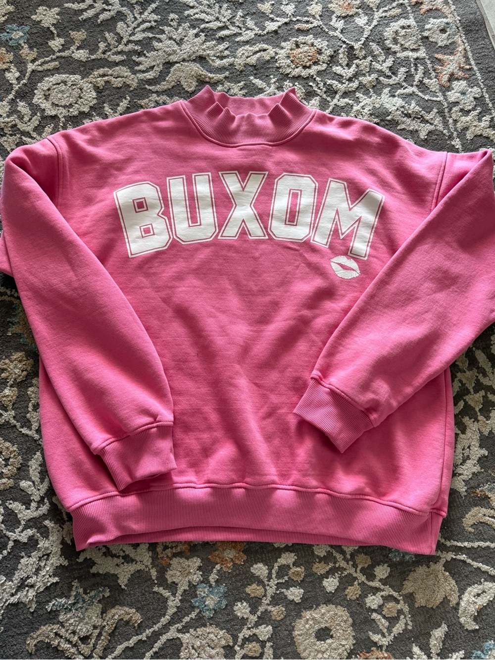 Buxom Hot Pink Funnel Neck Sweatshirt with White Logo